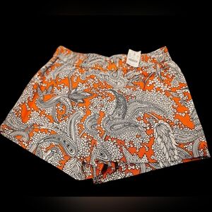 NWT J. Crew  Shorts in Orange and‎ White Paisley Size 2